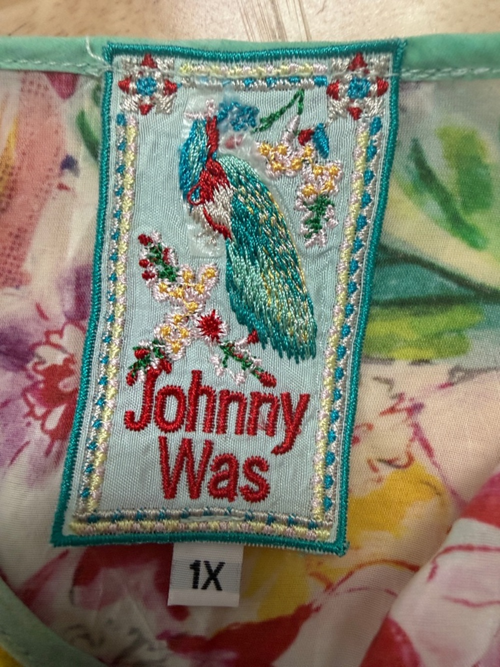 Johnny Was Floral Watercolor Sheer Top in Mint, Pink, Yellow, Blue - Picture 2 of 9